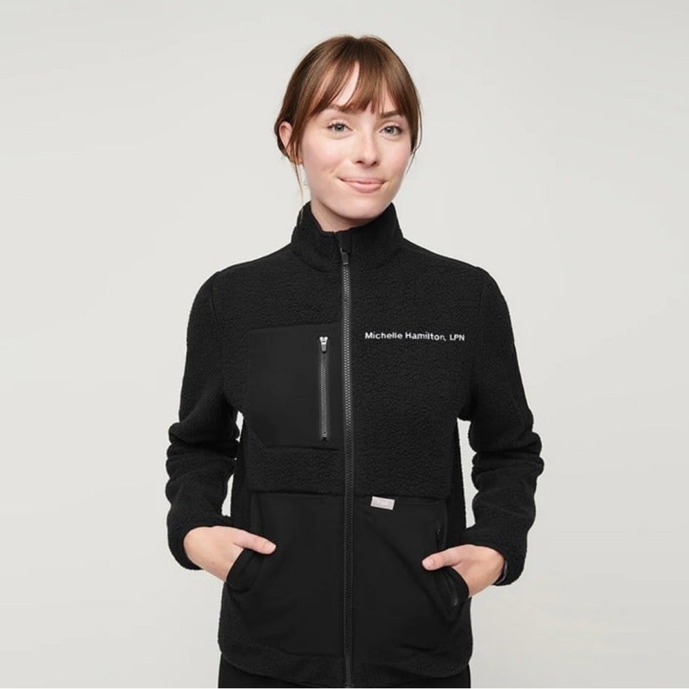 Figs Black Sherpa Jacket NWT